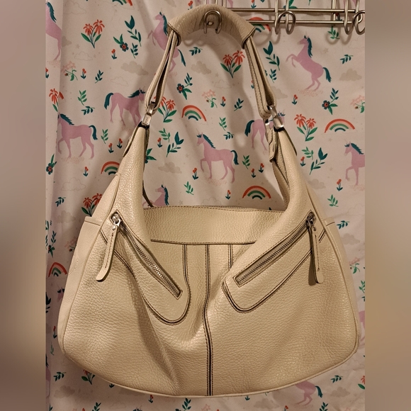 EUC Tod's Miky Cream Pebble Leather Neutral Casual Boho Hobo Shoulder Purse Bag - Picture 1 of 16